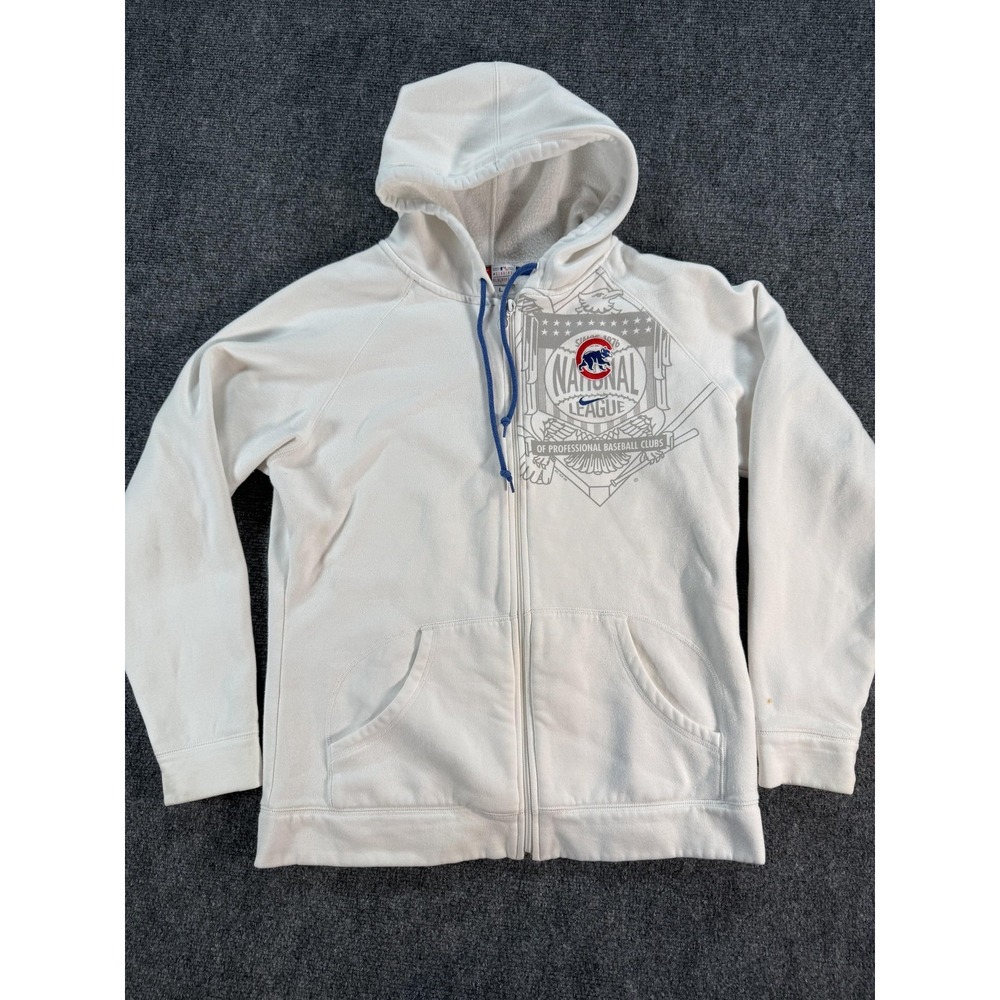 Chicago‎ Cubs Hoodie Sweatshirt Womens Large White MLB Baseball Full Zip Nike